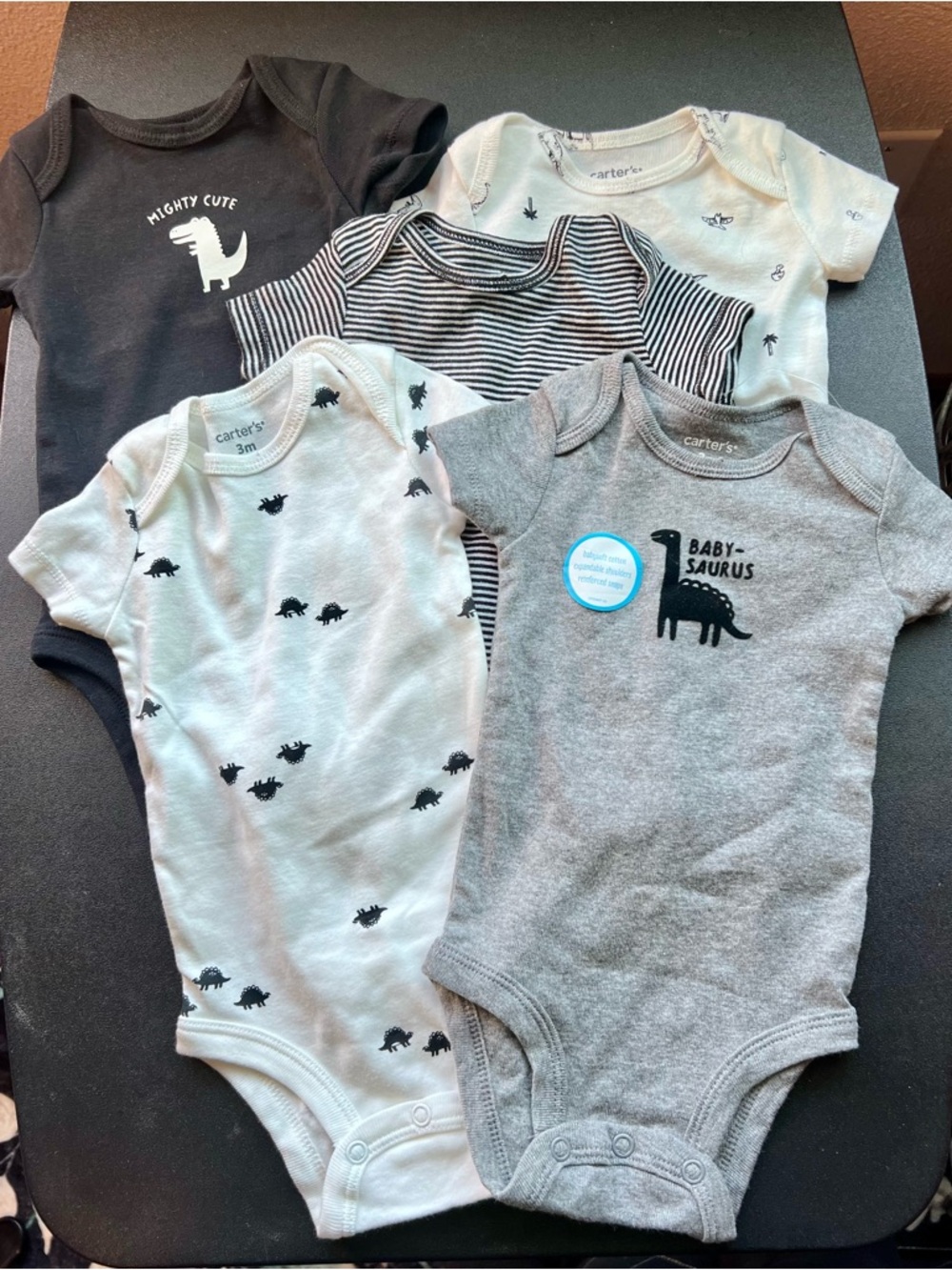 Carter's Baby One-Piece Bodysuit Set - Gray, White & Black Dinosaur Prints